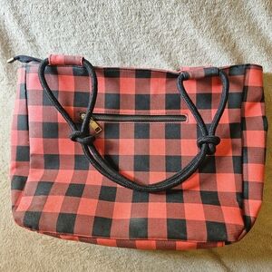 Farmhouse Is My Style Buffalo Check Tote Bag Knotted Straps Lined
